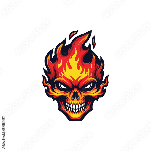 Flaming Skull with Angry Expression.