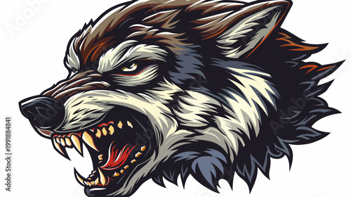 Aggressive wolf head illustration vector artwork showing anger and strength