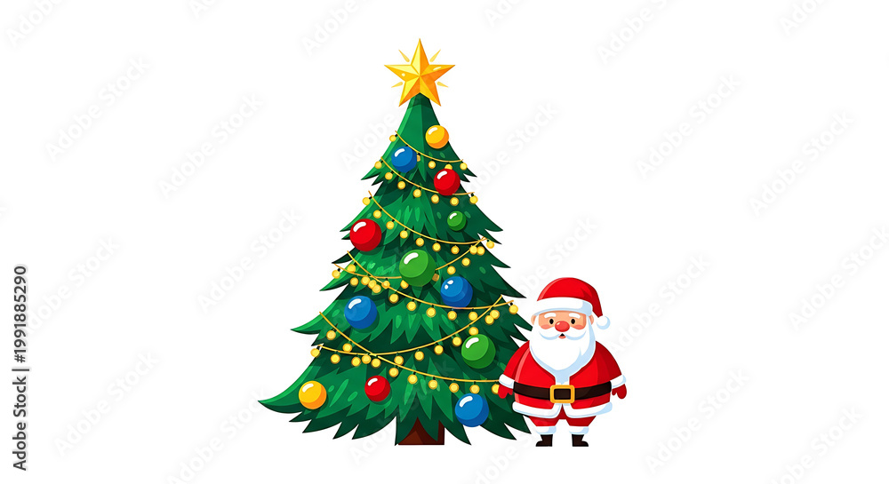 Fototapeta premium Christmas Tree and Santa Claus Festive Holiday Icon