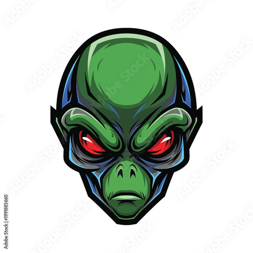 Green Alien Face with Red Eyes.