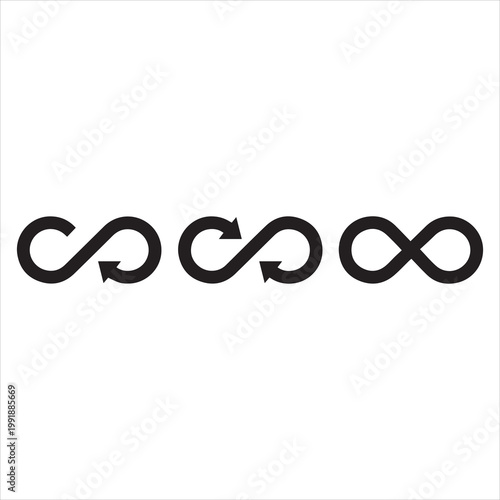 Infinity sign, circular economy loop arrow icons