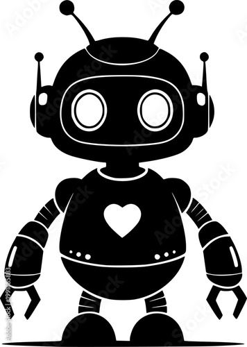 Minimalist black silhouette illustration of a friendly humanoid robot isolated on white background
AI automation Vector silhouette illustration isolated on white background