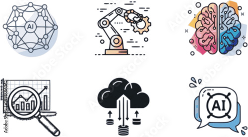 Collection of robotics engineer programming icons and symbols in a silhouette style isolated on white background
AI automation Vector silhouette illustration isolated on white background