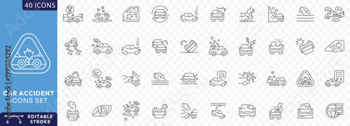 Car accident Line Editable Icon set. Fully Editable. Vector illustration.