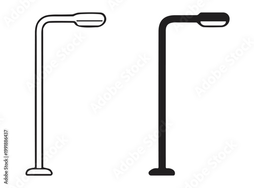 street lamp icon set, minimalist outline and solid urban lighting pole illustration isolated on transparent background