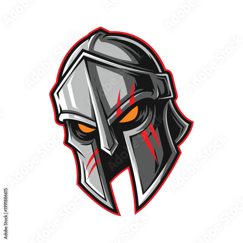 Grey Knight Helmet with Orange Eyes.