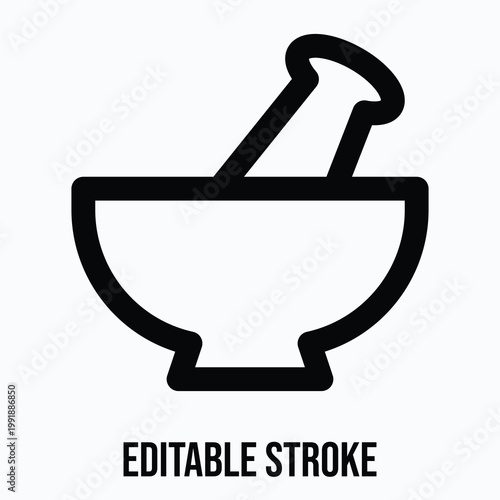 Mortar Vector Icon, Medical Related Icon, Isolated Lineal Vector Icon.