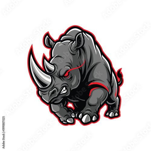 Gray Rhinoceros Cartoon Animal Portrait.