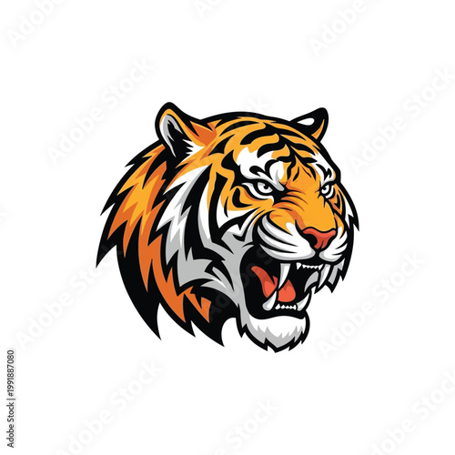 Tiger head with open mouth roaring.