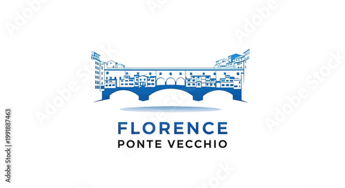 Iconic Florentine Ponte Vecchio Bridge in Florence, Italy, depicted in blue.