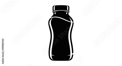 Black plastic bottle with cap.