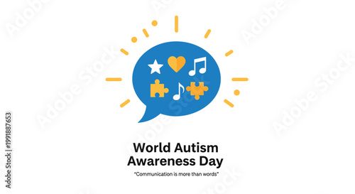 Autism awareness day, World Autism Awareness Day, blue speech bubble, autism symbols, yellow lines