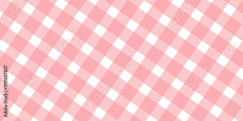 Red gingham fabric seamless pattern. Cute check plaid. Picnic kitchen tablecloth texture. Gingham square vintage texture. Vector illustration isolated on white background.