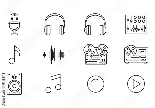 Audio equipment icons a collection of line art representations