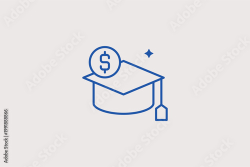 Graduation cap with dollar coin line icon for education savings and student loan planning. Academic Vector Illustration for scholarship fund websites and university tuition cost blogs.