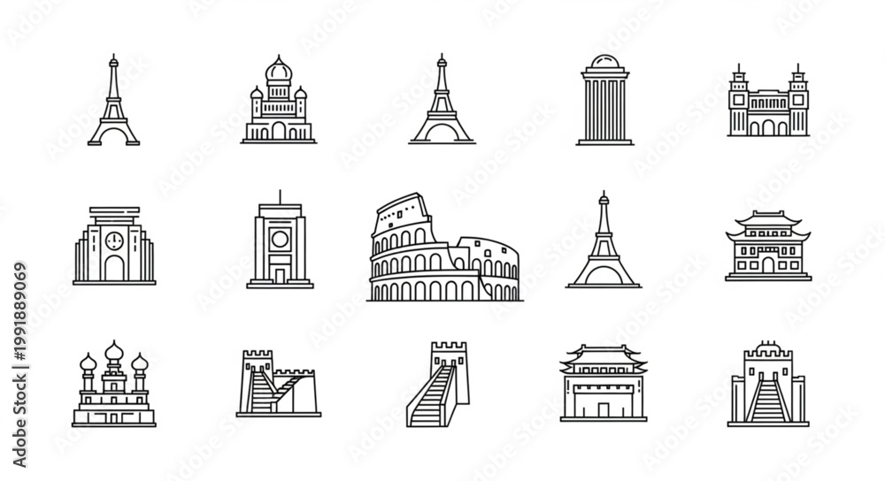 Fototapeta premium Collection of Famous Landmark Icons.