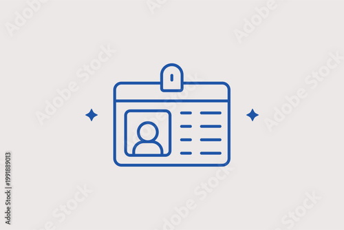 Identification card with profile line icon for bank account verification and KYC procedures. Verified Vector Illustration for secure login screens and identity theft protection blogs.