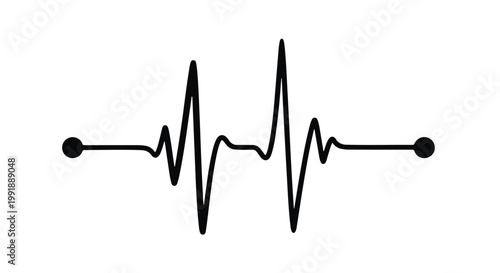 Medical heartbeat ECG electrocardiogram line graph on white background, symbolizing health and wellness with a simple black line design