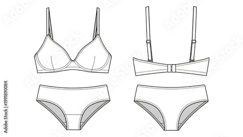 Lingerie set featuring a bra, bow-front top, and two styles of women's underwear