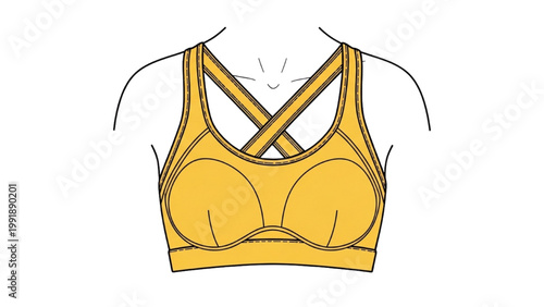 A woman wearing a yellow sports bra for fitness and exercise outdoors