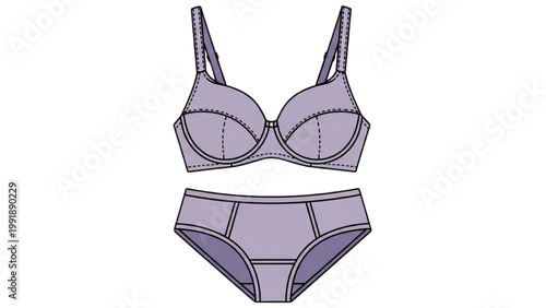 A woman's lavender lingerie set comprising a bra and panties on display