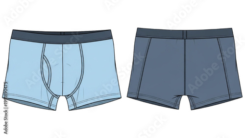 Illustration shows two pairs of men's boxer shorts on white