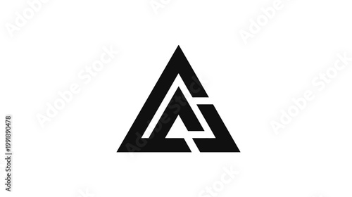Modern Geometric Abstract Triangle Logo Design with Intertwined Letter A Shape, Minimalist Black and White Icon Symbol