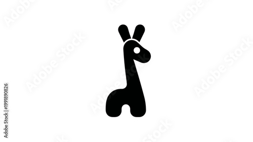 Simple black silhouette of a stylized long-necked animal, resembling a giraffe or llama, on a white background. Minimalist graphic icon.