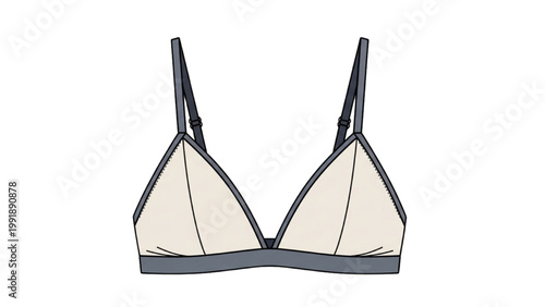 Woman wearing beige push-up bra with gray trim and straps