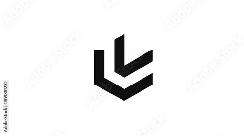 Modern abstract geometric black symbol with stylized initial 'L' shape on white background. Minimalist graphic design element or logo concept.
