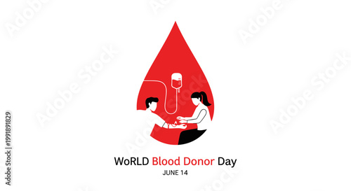 World Blood Donor Day illustration with people donating blood.