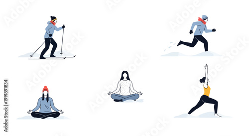 Winter activities and yoga in the snow