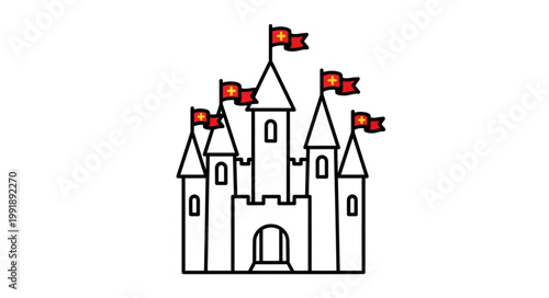 Cartoon Castle with Flags and Towers.