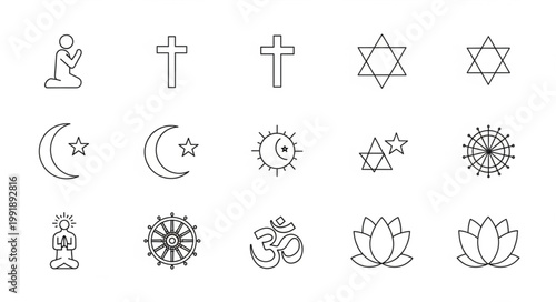 Collection of Religious Symbols Icons Vector Art.