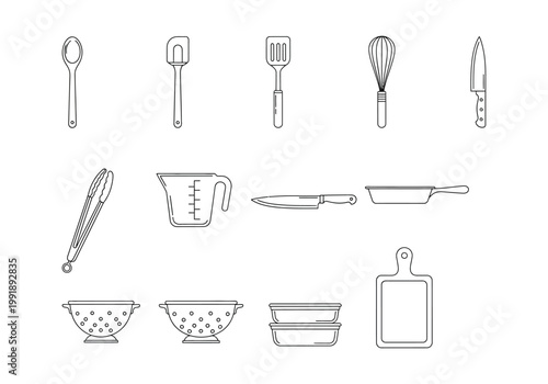 Antique silverware and cutlery collection, a detailed line art illustration