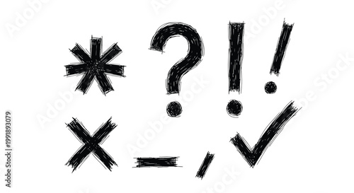 Punctuation marks, symbols, typography, icons, black and white