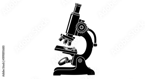 Black microscope on white background.