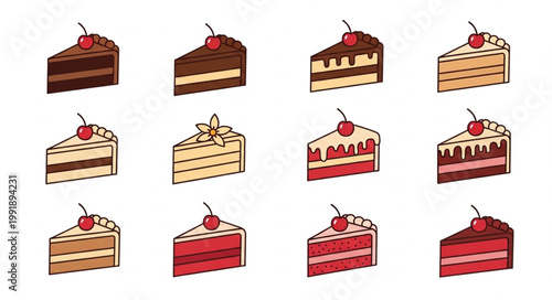 Collection of Delicious Slices of Cake with Cherry Topping.