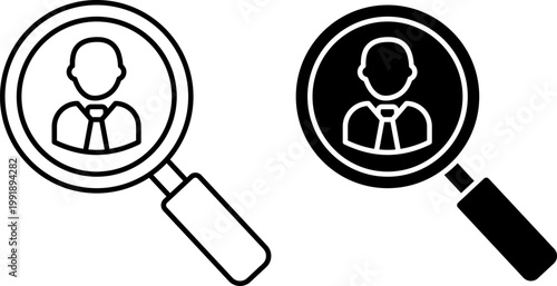 Candidate Search Recruitment Hiring Magnifier Employee Icon Set Outline Solid Vector Illustration