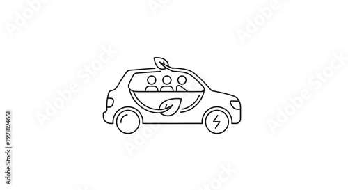 Eco-friendly electric car with passengers icon