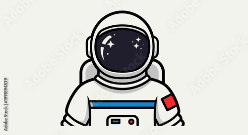 Cartoon astronaut in a spacesuit looking out at stars.