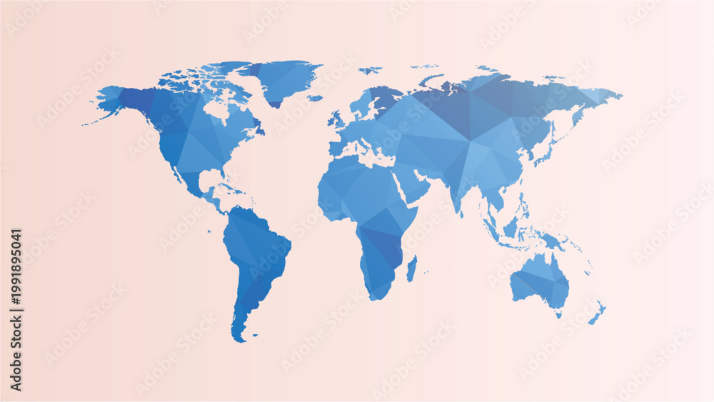 Fototapeta premium Blue Low Poly Geometric World Map Flat Layout for Business and Travel Vector Illustration
