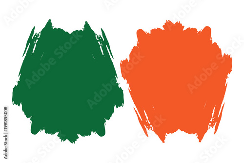 Set of two abstract brush strokes in green and orange colors
