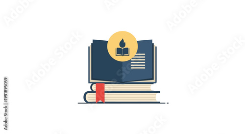 Open book with knowledge symbol on white background
