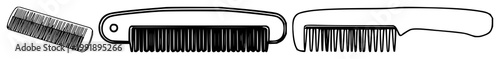 Plastic comb set with black line art on white background featuring hair styling, grooming, personal care with cosmetic and beauty
