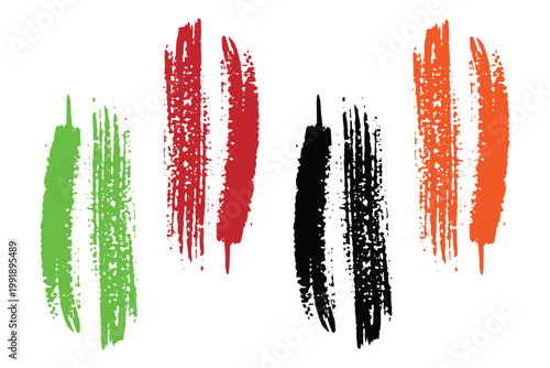 Set of four grunge brush strokes in different colors
