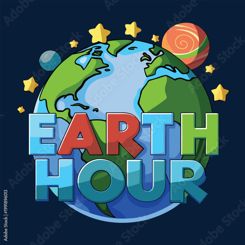Earth hour logo with globe and stars