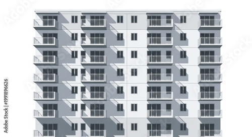 Modern Apartment Building Facade With Balconies and Windows.