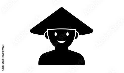 Conical hat character cartoon icon cultural vector illustration