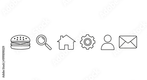 Collection of simple line icons representing common web interface elements.